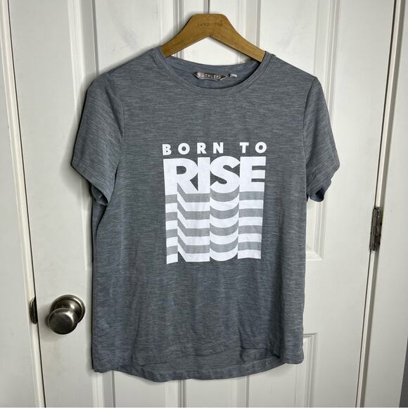Athleta Born To Rise Gray Graphic Short Sleeve T-shirt Size Small - Picture 2 of 7